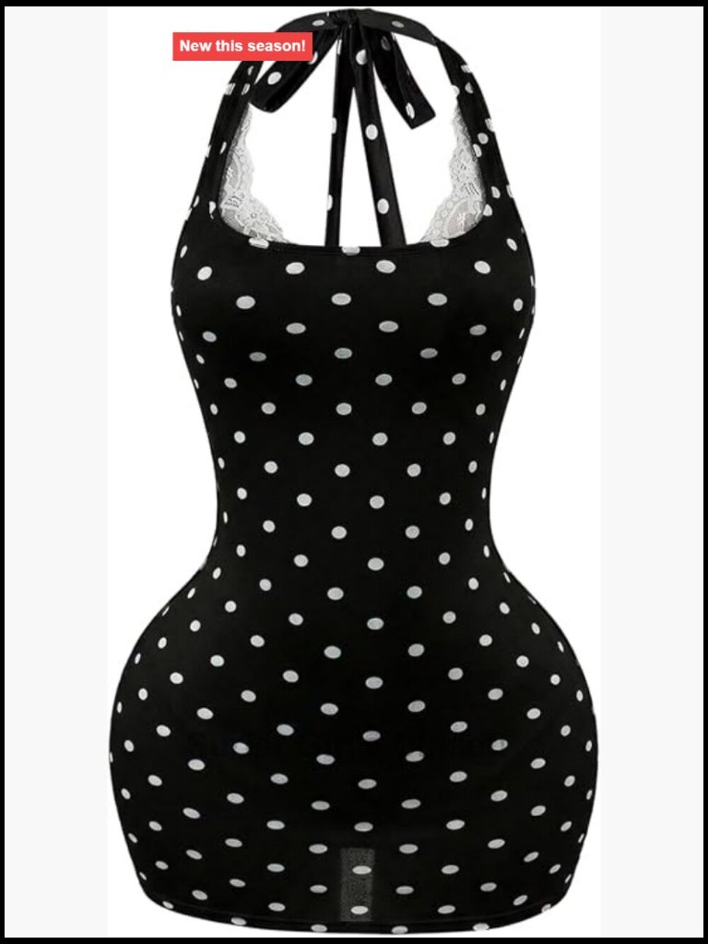Women's Polka Dot Halter Mini Dress Bodycon Lace Formal Party Dress